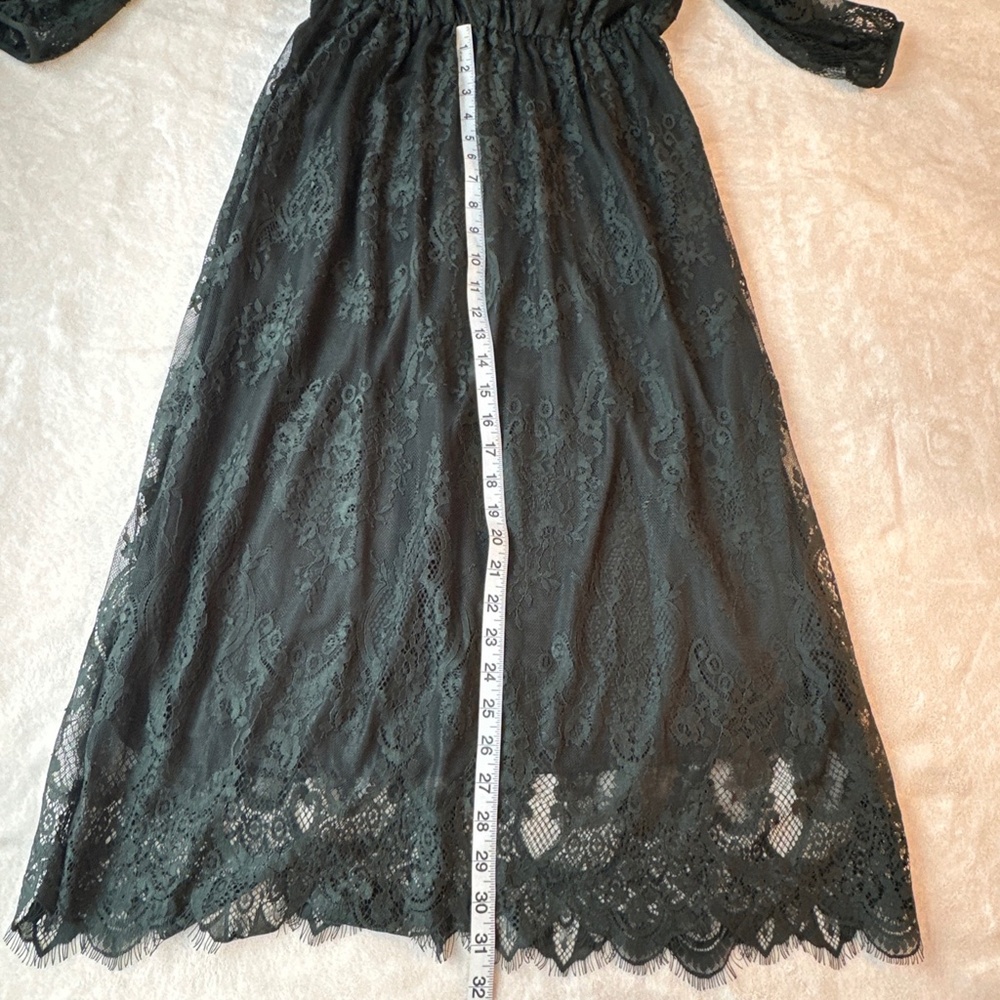NWT H&M Dark Green Lace Long Sleeve Midi Dress Size 6 Whimsigoth Witchy Ethereal - Picture 5 of 9
